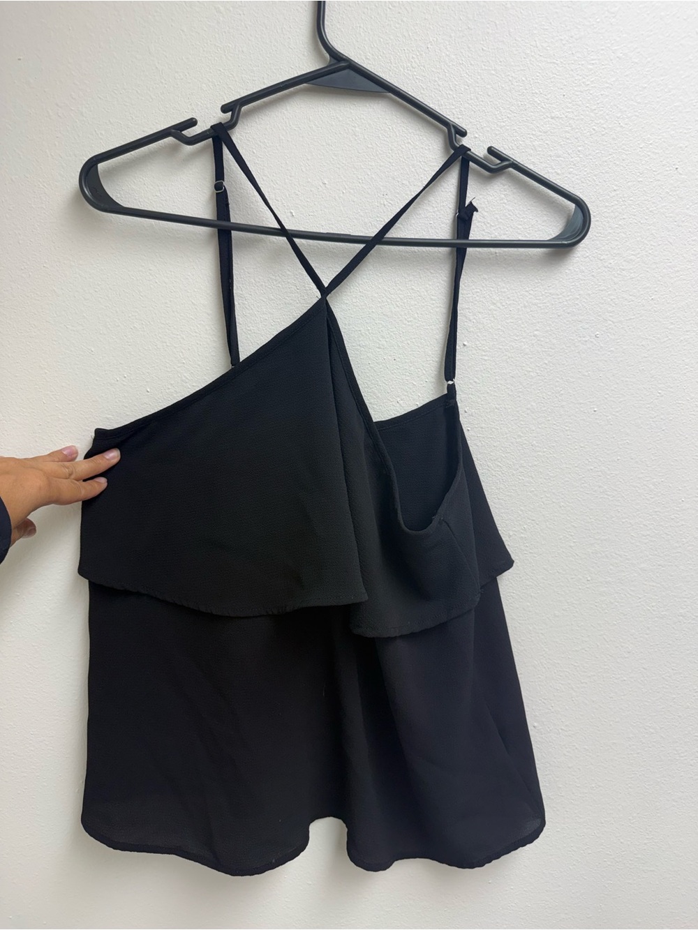 Lily White Black Ruffle Camisole with Crisscross Straps